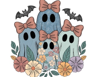 Retro Halloween Blau Denim PNG, Trendiges Patchwork, Gruseliger Geist PNG, Herbst Kürbis Png, Gruselige Saison PNG, Süßer Boo Geist PNG