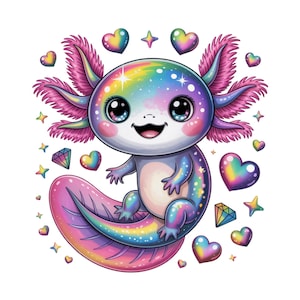 Iridescent Axolotl PNG, Sublimation Design, Kids PNG, Baby Axolotl Png, Underwater Animal Png, T-Shirt Design, Instant Download Png, DTF