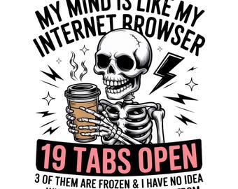 My Mind is Like Sarcastic Snarky PNG Sassy PNG Snarky Funny Skeleton Coffee Lover Overstimulated Sarcasm PNG Funny Png Adult Humor Design