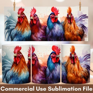 Watercolor Chicken Mug Wrap Sublimation, Farm Mug Wrap Design, Instant Digital Design Download 11 oz 15 oz Mug Wrap Design, Mug Design PNG