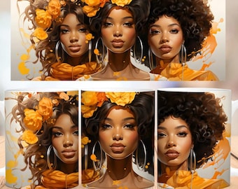 Afro Woman Mug Wrap Sublimation Design, Afro Woman Sublimation Instant Digital Design Download 11 oz 15 oz Sublimation Mug Wrap Designs