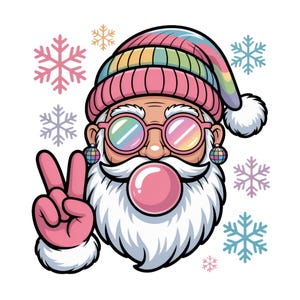 Retro Santa Christmas Blowing Bubble PNG, Funny Santa With Sunglasses Xmas, Vintage Merry Christmas PNG, Holiday Sublimation Digital File