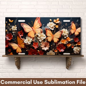 Butterflies Flowers PNG Sublimation License Plate Sublimation Designs, Instant Digital Download License Plate Design, License Plate PNG