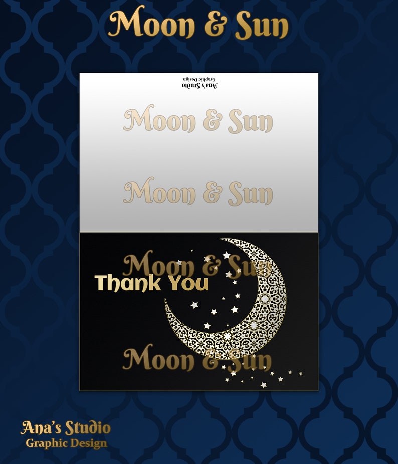 Photoshop. Moon/&Sun Printable Easy Editing Beautiful Thank You Card Templates