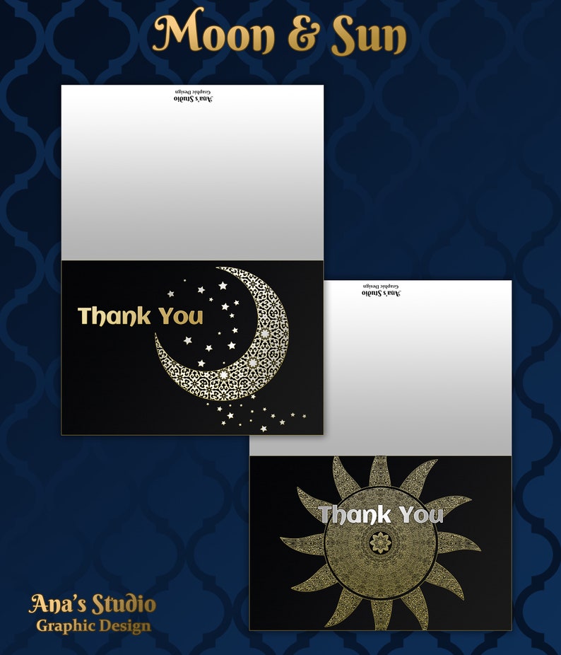 Photoshop. Moon/&Sun Printable Easy Editing Beautiful Thank You Card Templates
