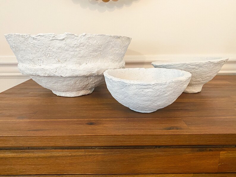 Paper Mache Bowl White PapierMÂCHÉ Bowl Vintage Inspired Etsy