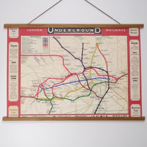Longdon Underground Railways Map Vintage Poster With Magnetic Wooden Hanger Combo Horizontal Chart