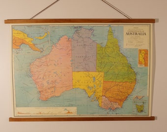 Australia map Vintage Poster With Magnetic Wooden Hanger Combo Horizontal Chart