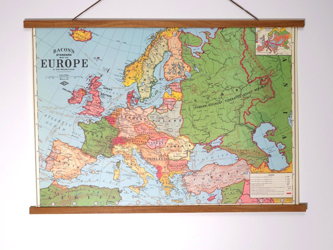 Europe Map Vintage Poster With Magnetic Wooden Hanger Combo Horizontal ...