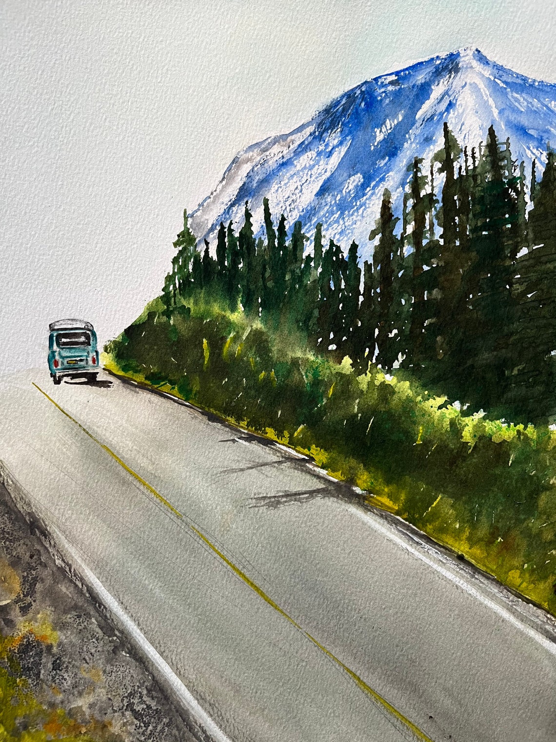 Camper Van on Mountain Highway Original Watercolor Painting - Etsy