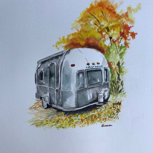 Autumn Airstream original watercolor