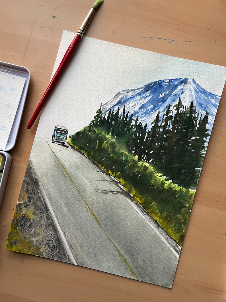 Camper Van on Mountain Highway Original Watercolor Painting - Etsy