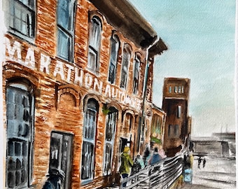 Marathon Motor Works original watercolor painting