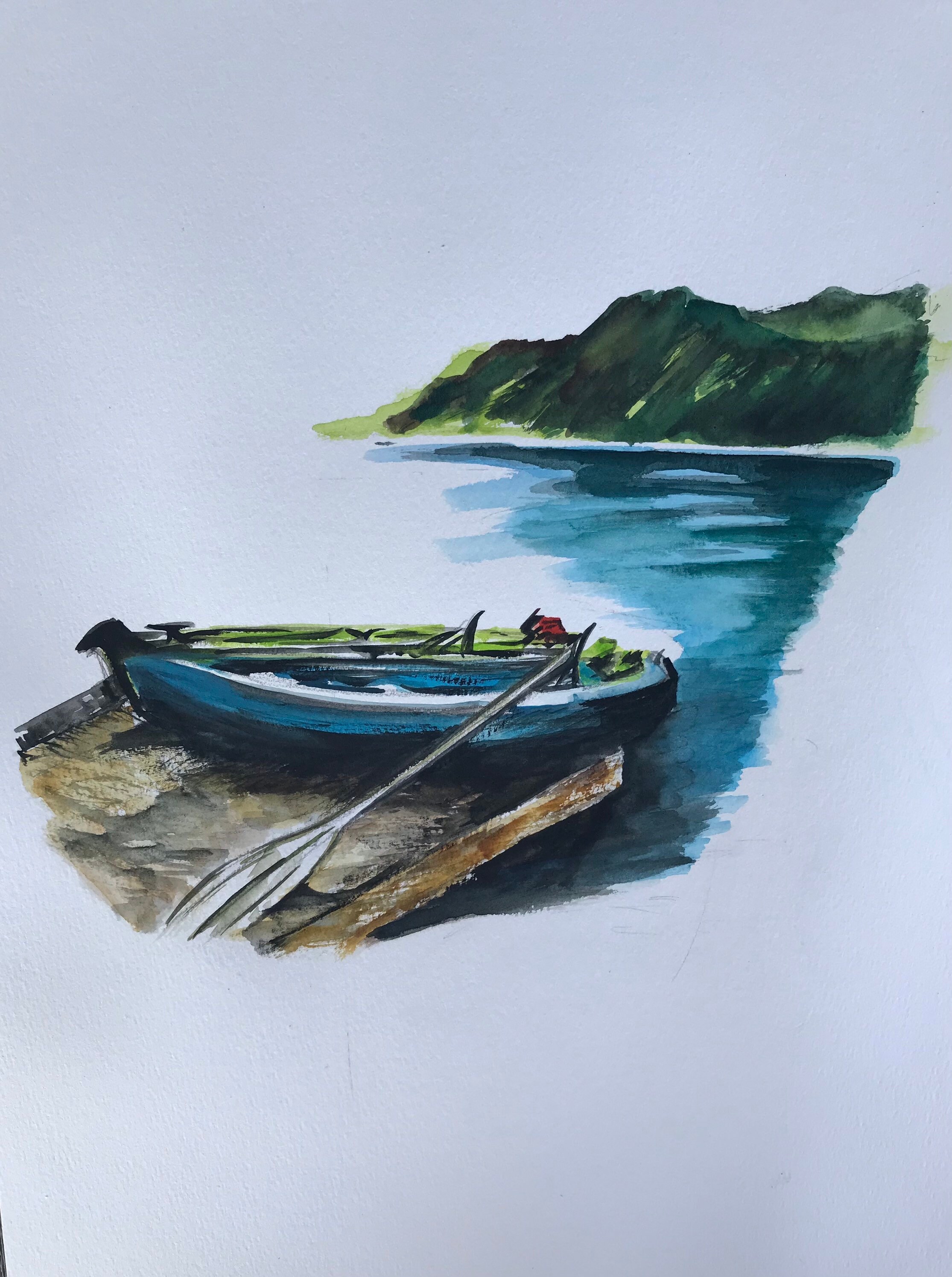 Kayaks by the Lake Original Watercolor Painting Etsy