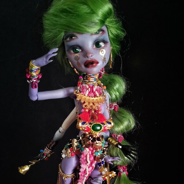 Ooak Monster High Custom Repaint Doll Jane Boolittle Goddess Hindu / Aztec / Custom Doll