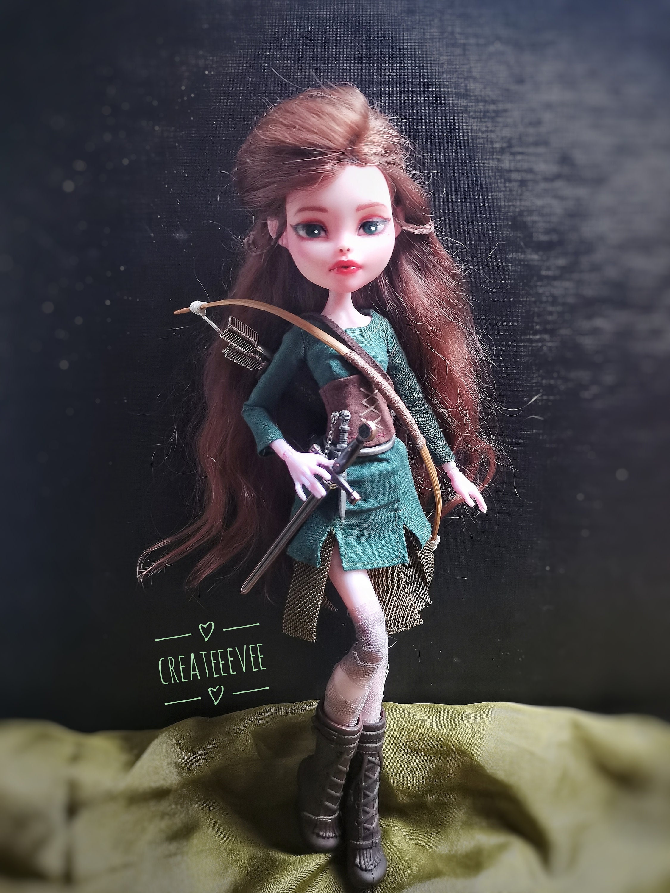 Ooak Monster High Custom Doll Batsy Claro Sylvain Elf, Elf of the forest and Huntress Custom Doll