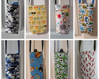 Personalised children's water bottle holder | crossbody school bottle bag | festival kids bottle holder | year R | handmade
