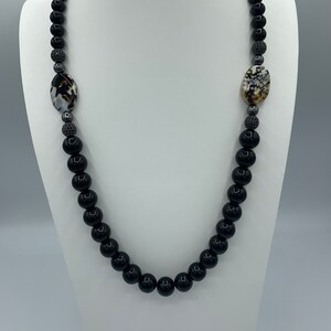 THE CHELLE - Round Glass Beads w/Agate Stone STATEMENT Necklace