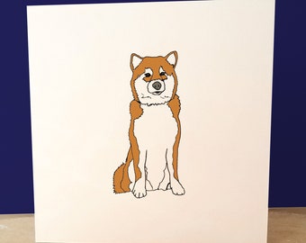Shiba Dog Illustrated Greetings Card, Personalisation Available