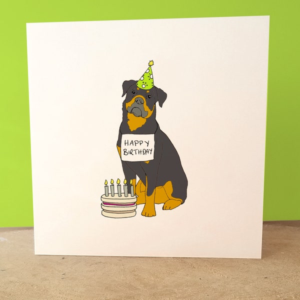 Rottweiler Cute Illustrated Birthday Card, Personalisation Available