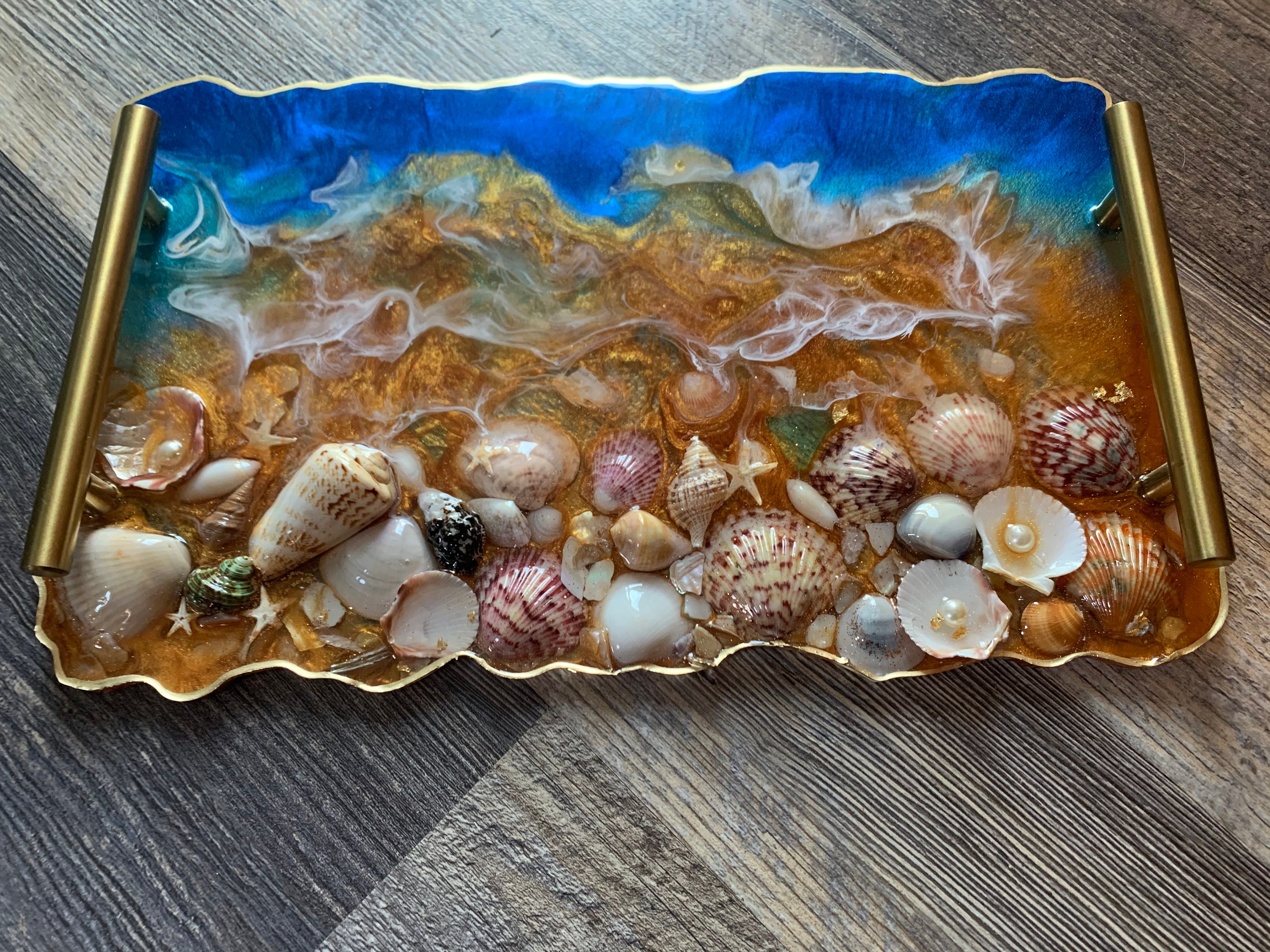 Resin ocean tray with seashell embelishments Etsy