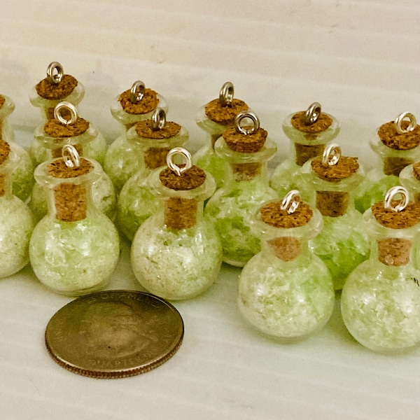 Mini Glass Bottle Filled w/ Crushed Uranium Glass- Necklace Pendant/Ornament/Dollhouse
