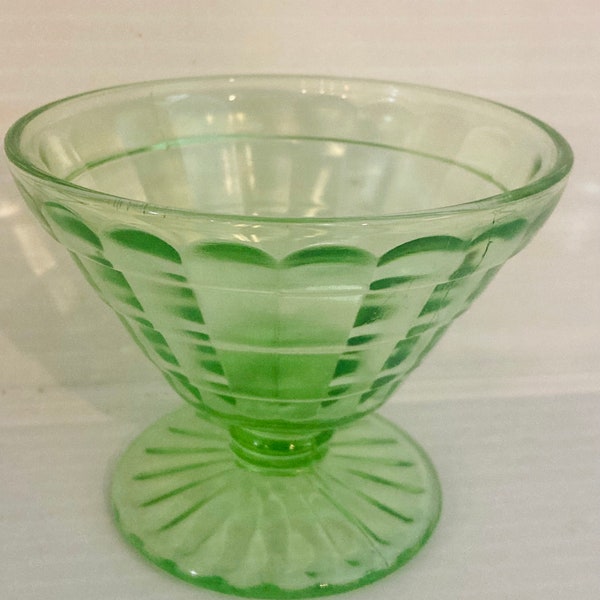 Vintage Anchor Hocking Block Optic Pattern Uranium/Vaseline Glass Sherbet Dessert Cup