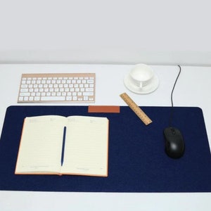 Desk mat in felt blue wool 100% - size XL 60x30cm - for computer keyboard and mouse, laptop, minimalist style