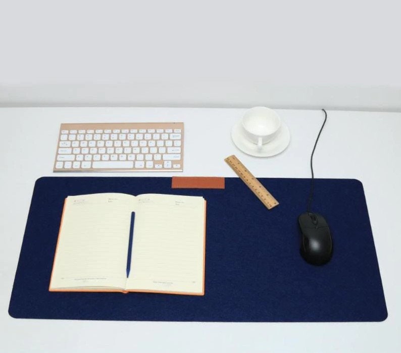 Tapis de Bureau en Laine Bleu Feutrine 100 % - Taille Xl 60X30cm Pour Ordinateur Clavier et Souris, 