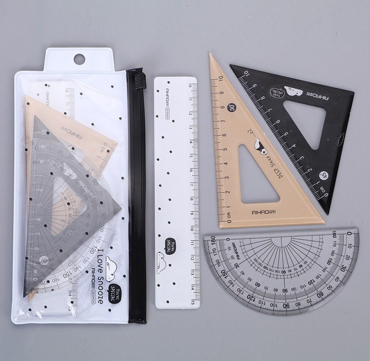 Kit Scolaire - Trousse de Mesure Complète Règle, 2 Équerres et Rapporteur