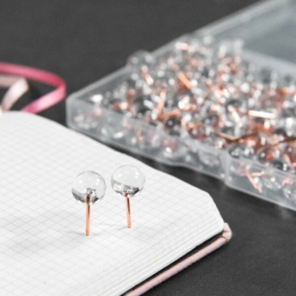 Punaise rose gold et tête ronde en acrylique - boite de 100 - épingles attache photo - style minimaliste - or doré - scrapbooking