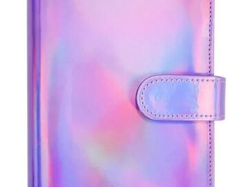 Holographic pink A6 budget planner binder - 6 rings - space for cards and 2 pen hooks