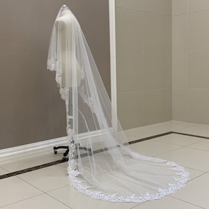 Voile de mariage cathédrale en dentelle voile de dentelle simple couche élégant voile de tulle de mariée blanc ou ivoire sans peigne accessoires de mariée de mariage