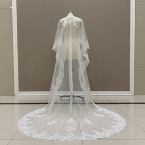 Wedding Lace Shawl Cathedral Lace Applique Wrap Cape Elegant White/Ivory Lace Bridal Shawl Jacket Wedding Shawl Veil