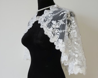 Ivory lace shawl bridal lace wrap white lace stole bride wrap lace shrug lace tops wedding shawl