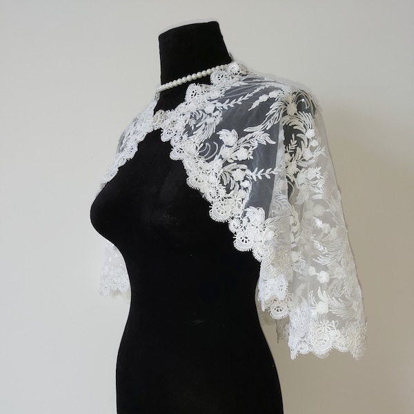 Ivory lace shawl bridal lace wrap white lace stole bride wrap lace shrug lace tops wedding shawl