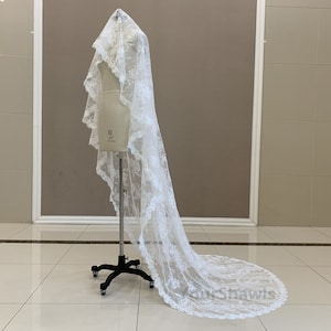 New White/Ivory/Black Lace Veil, Vintage Cathedral Wedding Lace Veil, Beautiful Bridal Single Layer Lace Veil