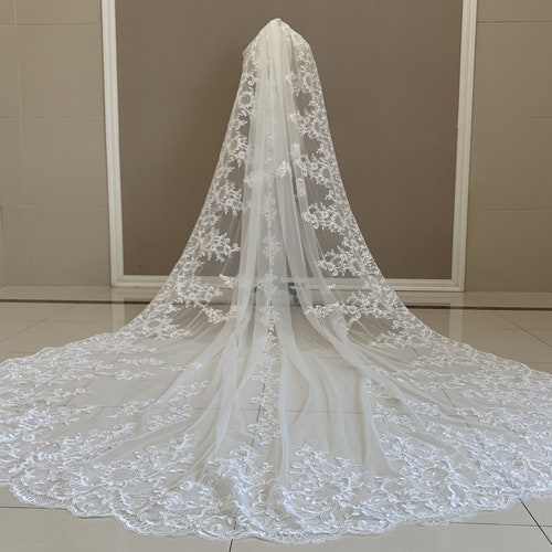Vintage White/ivory Lace Wedding Veilelegant Cathedral - Etsy