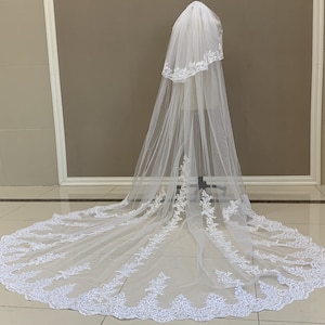 Lace Applique Cathedral Wedding Veil Luxurious Two-Layer White/Ivory Lace Veil Wedding Lace Applique Bridal Veil With Comd