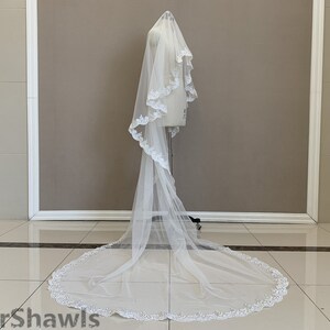 Luxurious Cathedral Lace Veil Elegant Bridal White Ivory Veil, Wedding Lace Drape Veil, Single Layer Soft Tulle Veil