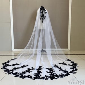 Romantic Wedding Single Layer Lace Applique Veil Gorgeous Cathedral Black Applique Veil White Bridal Veil Ivory Veil with Lace