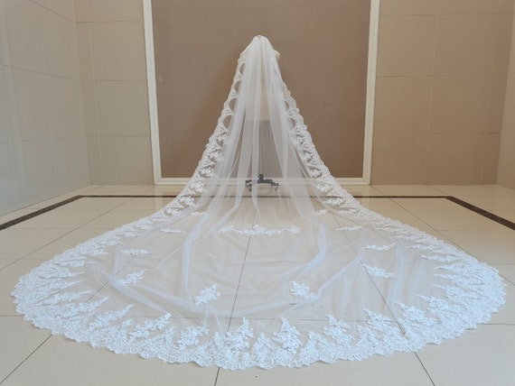 Gorgeous Tulle Cathedral Wedding Veil With Lace Applique Gorgeous Tulle Cathedral Wedding Veil With Lace Applique