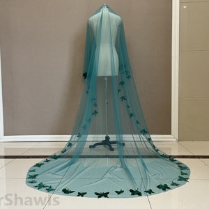 Wedding Green Butterfly Veil One Layer Drape Veil Cathedral White Ivory Champagne Butterfly Veil Beautiful Bride One Drop Veil No Comb