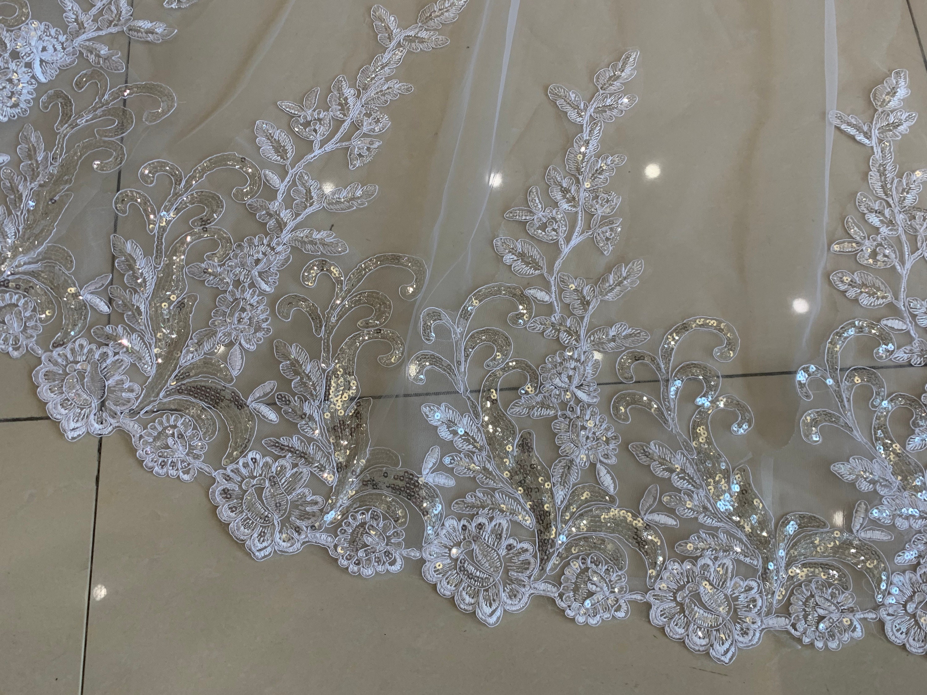 Cathedral bridal veil, Sequin lace, white, 177 inches Cathedral Veil with Swarovski Crystals | WeddingVeil.com main image 2