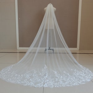 Luxury Cathedral Lace Applique Wedding Veil Single Layer Lace Applique Bridal Veil White or Ivory Wedding Veil