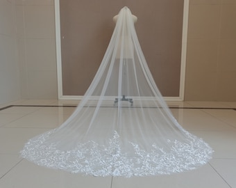 Luxury Cathedral Lace Applique Wedding Veil Single Layer Lace Applique Bridal Veil White or Ivory Wedding Veil