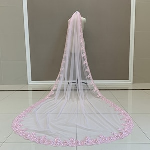 Cathedral Lace Bridal Veil Pink Lace Veil One Layer Lace Wedding Veil With Comb Bridal Veil Wedding Accessories