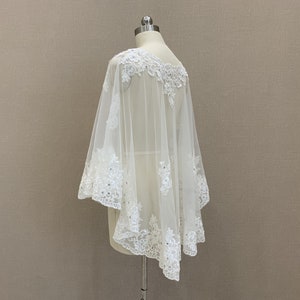 Elegant Bridal Ivory/White Lace Jacket Bolero Crystal Cape Women Applique Shrug Shawls Lace Edge Diamond Luxury Bridesmaid Bridal Shawl image 4