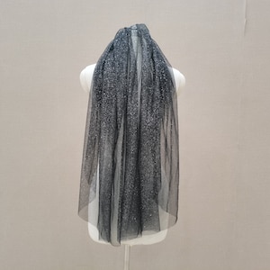 Black Shiny Silver Powder Wedding Veil Elegant Bride Tulle Veil Short Wedding Veils One Layer Bride Shiny Veil