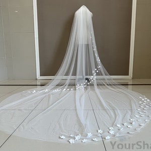 Wedding Veil Cathedral One Layer Floral Veil Beautiful Bride White Ivory Flower Applique Veil Wedding Accessories